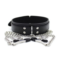 d ring bondage collar with nipple clamp