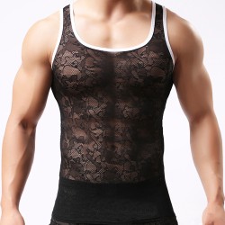 men hot lace see through vest sexy lingerie